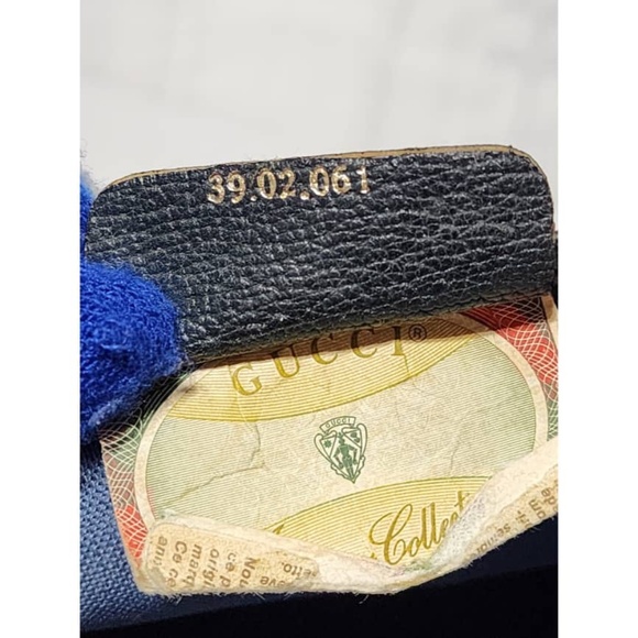 Authentic GUCCI Vintage GG Canvas Tote Bag PVC Leather Navy Blue/Grey - Picture 12 of 14